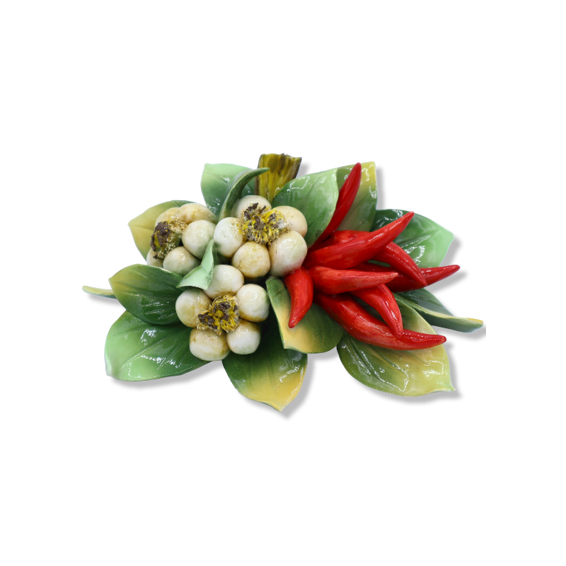 Composition d'Ail et Piment en céramique fine, Largeur 20 cm - Mod CPR - 