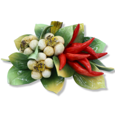 Composição de Alho e Pimenta em cerâmica preciosa, Largura 20 cm - Mod CPR - 