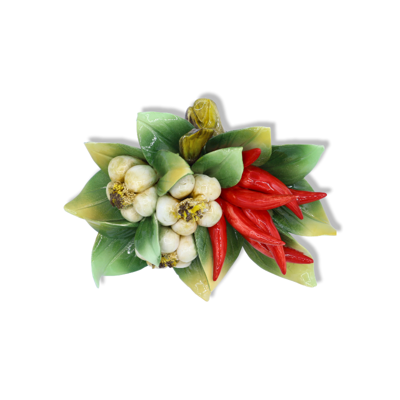 Composition d'Ail et Piment en céramique fine, Largeur 20 cm - Mod CPR - 