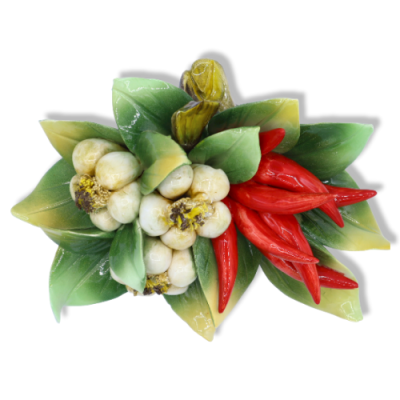 Composition d'Ail et Piment en céramique fine, Largeur 20 cm - Mod CPR - 