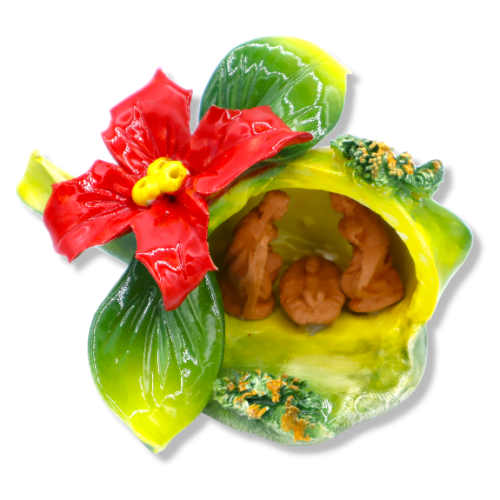 Zitronenkrippe L 11 cm aus feiner Keramik mit Weihnachtsstern Mod CPR - 