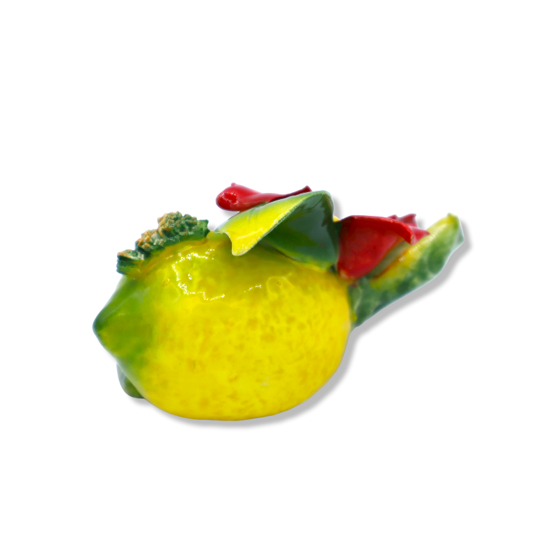 Lemon nativity scene in high-quality ceramic with poinsettia, width approx. 11 cm. CPR mod - 
