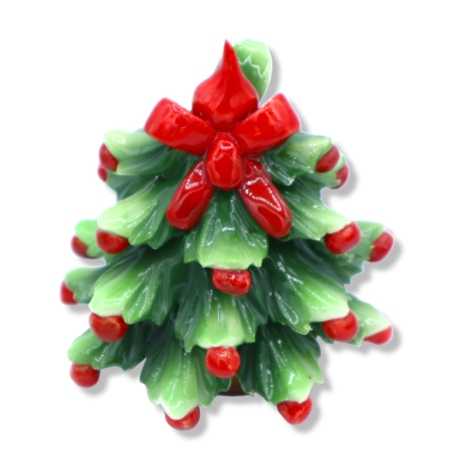 Kerstboom met lint en fooi in goede keramiek, verschillende versieringen, 13 cm approx. CPR -  2
