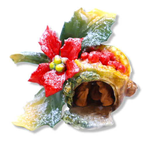 Crèche Grenade en céramique fine avec étoile de Noël, avec ou sans neige, L14 cm env. Module RCR - 