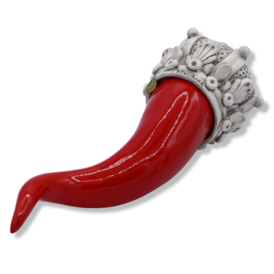 Corno con Corona bianca anticata, in ceramica di Caltagirone, varie misure (1Unità) - 