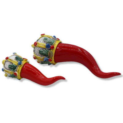 Corno con Corona decorata, in ceramica di Caltagirone, varie misure (1Unità) - 