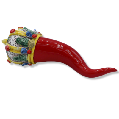 Corno con Corona decorata, in ceramica di Caltagirone, varie misure (1Unità) - 