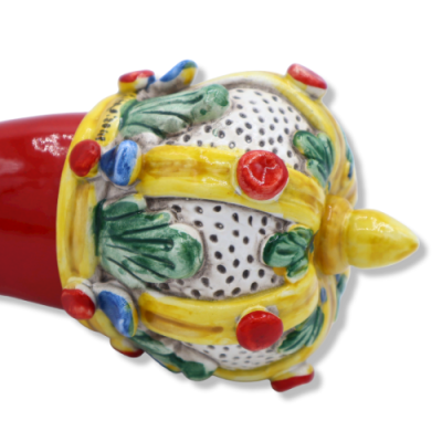 Corno con Corona decorata, in ceramica di Caltagirone, varie misure (1Unità) - 