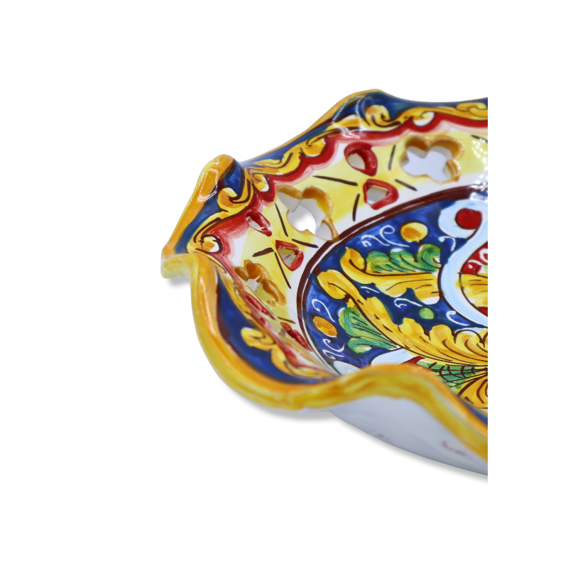Centrotavola in ceramica Caltagirone, smerlato e traforato con 2 opzioni misura (1Unità) decoro barocco e centrino - 