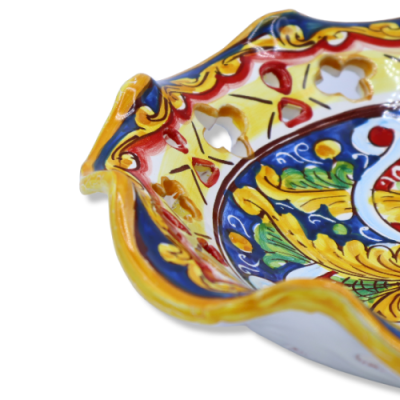 Centrotavola in ceramica Caltagirone, smerlato e traforato con 2 opzioni misura (1Unità) decoro barocco e centrino - 