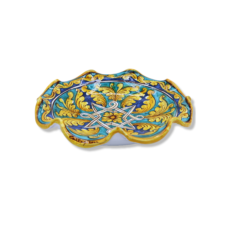 Centrotavola smerlato in ceramica Caltagirone, 2 opzioni dimensione (1pz) decoro barocco, palmette, geometrico -