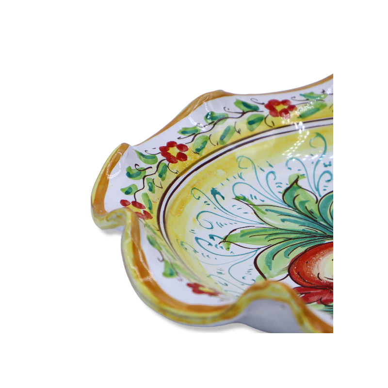 Caltagirone ceramic scalloped centrepiece, with 2 size options (1pc) mixed fruit decoration - 