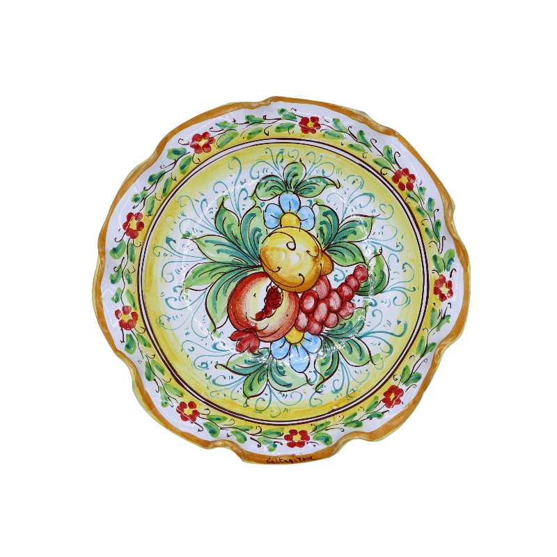 Caltagirone ceramic scalloped centrepiece, with 2 size options (1pc) mixed fruit decoration - 