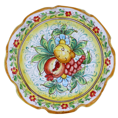 Caltagirone ceramic scalloped centrepiece, with 2 size options (1pc) mixed fruit decoration - 