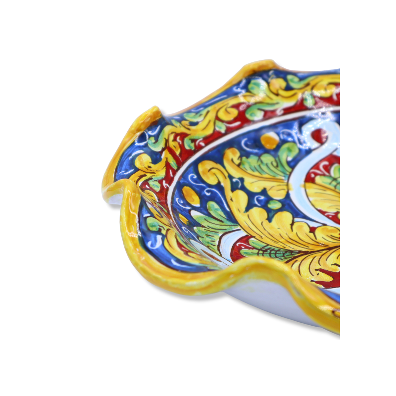 Caltagirone keramiskt bågat mittstycke, 2 storleksalternativ (1 st) barockdekor och band, blå/röd bakgrund - 