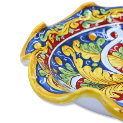 Caltagirone keramiskt bågat mittstycke, 2 storleksalternativ (1 st) barockdekor och band, blå/röd bakgrund - 