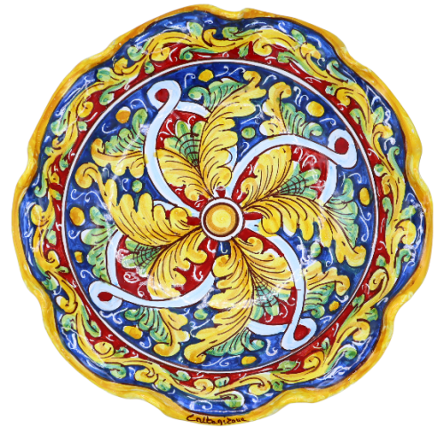 Caltagirone keramiskt bågat mittstycke, 2 storleksalternativ (1 st) barockdekor och band, blå/röd bakgrund -  2