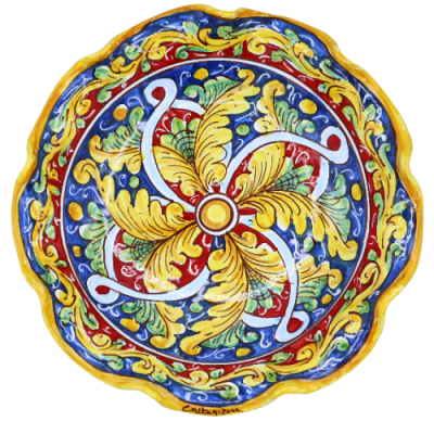 Caltagirone keramiskt bågat mittstycke, 2 storleksalternativ (1 st) barockdekor och band, blå/röd bakgrund - 
