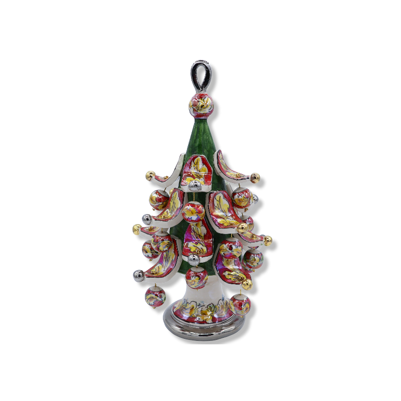 Albero di Natale h 30 cm Serie ÈLITE ceramica Caltagirone - Oro, Platino e Madreperla - Palline mobili - 