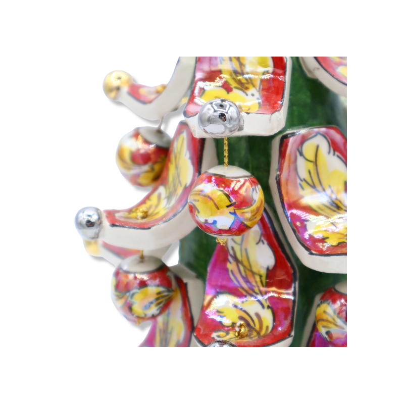 Weihnachtsbaum h 30 cm ÈLITE-Serie Caltagirone-Keramik - Gold, Platin und Perlmutt - Bewegliche Kugeln - Mod NF - 