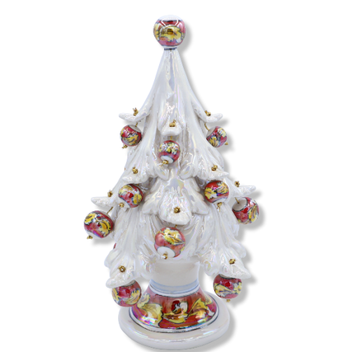 Keramik-Weihnachtsbaum Caltagirone der Serie ÈLITE, Höhe ca. 30 cm - Antikweiß und Perlmutt, bewegliche Kugeln - 