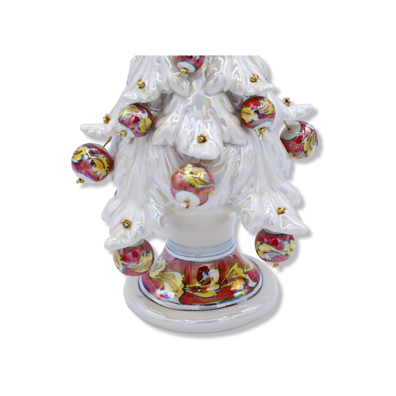 Keramik-Weihnachtsbaum Caltagirone der Serie ÈLITE, Höhe ca. 30 cm - Antikweiß und Perlmutt, bewegliche Kugeln - 