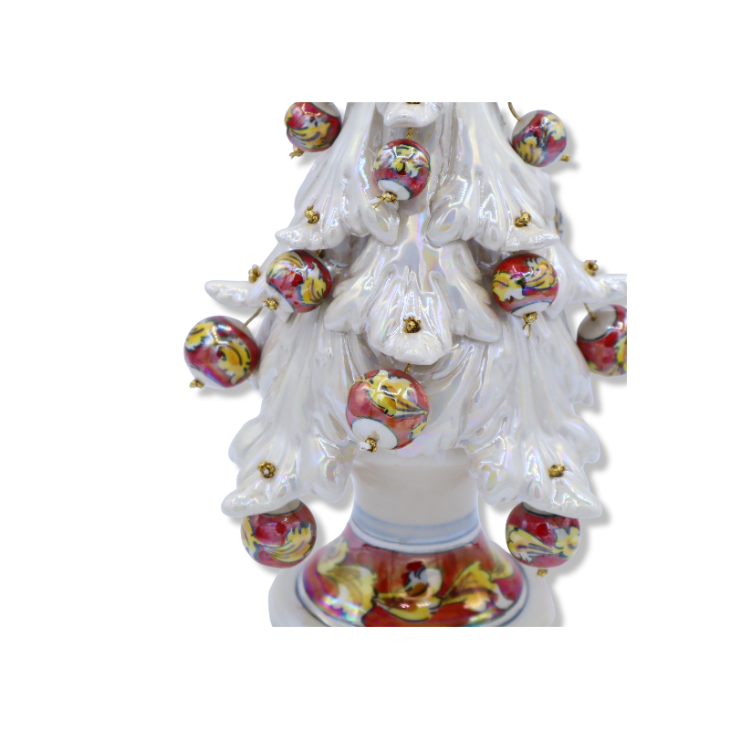 Keramik-Weihnachtsbaum Caltagirone der Serie ÈLITE, Höhe ca. 30 cm - Antikweiß und Perlmutt, bewegliche Kugeln - 