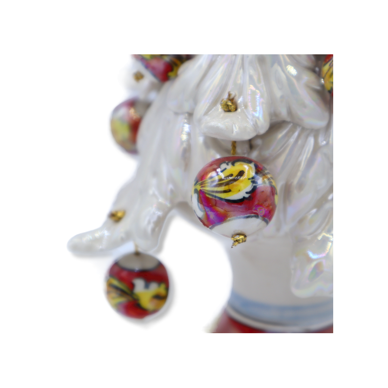 Keramik-Weihnachtsbaum Caltagirone der Serie ÈLITE, Höhe ca. 30 cm - Antikweiß und Perlmutt, bewegliche Kugeln - 