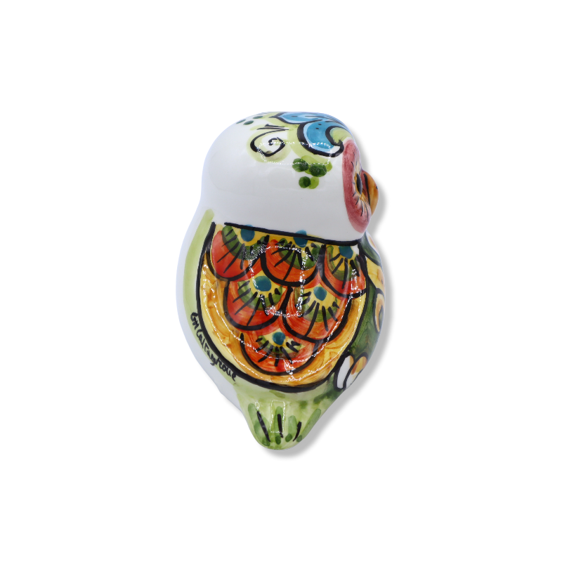 Búho en cerámica Caltagirone, decoración barroca sobre fondos aleatorios, h9 cm aprox. (1 PC) - 