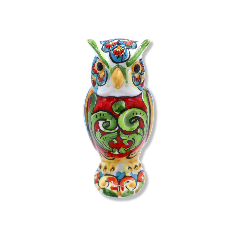 Owl in Caltagirone ceramic, baroque decoration in various sizes, Mod BR - 