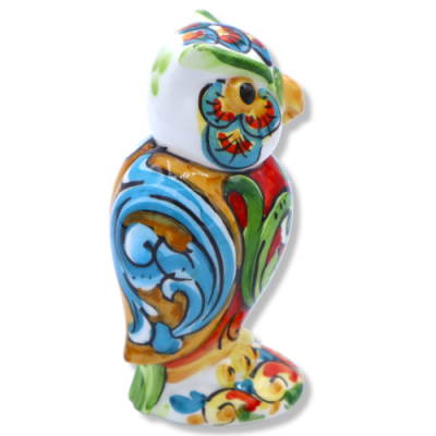 Gufo in Ceramica di Caltagirone, decoro barocco in varie misure, Mod BR - 