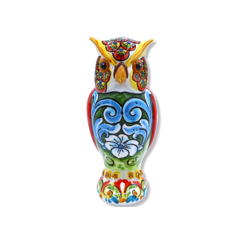 Gufo in Ceramica di Caltagirone, decoro barocco in varie misure, Mod BR - 
