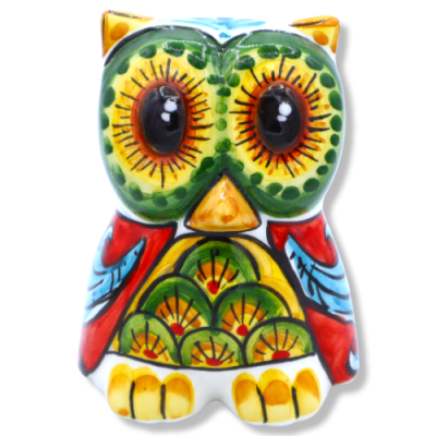 Coruja em cerâmica Caltagirone, decoração barroca sobre fundos diversos, 12 cm aprox. Mod BR - 