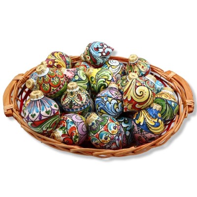 Boule de Noël en céramique Caltagirone (1 pc) en forme de goutte, en deux tailles et décoration aléatoire, Mod BR - 