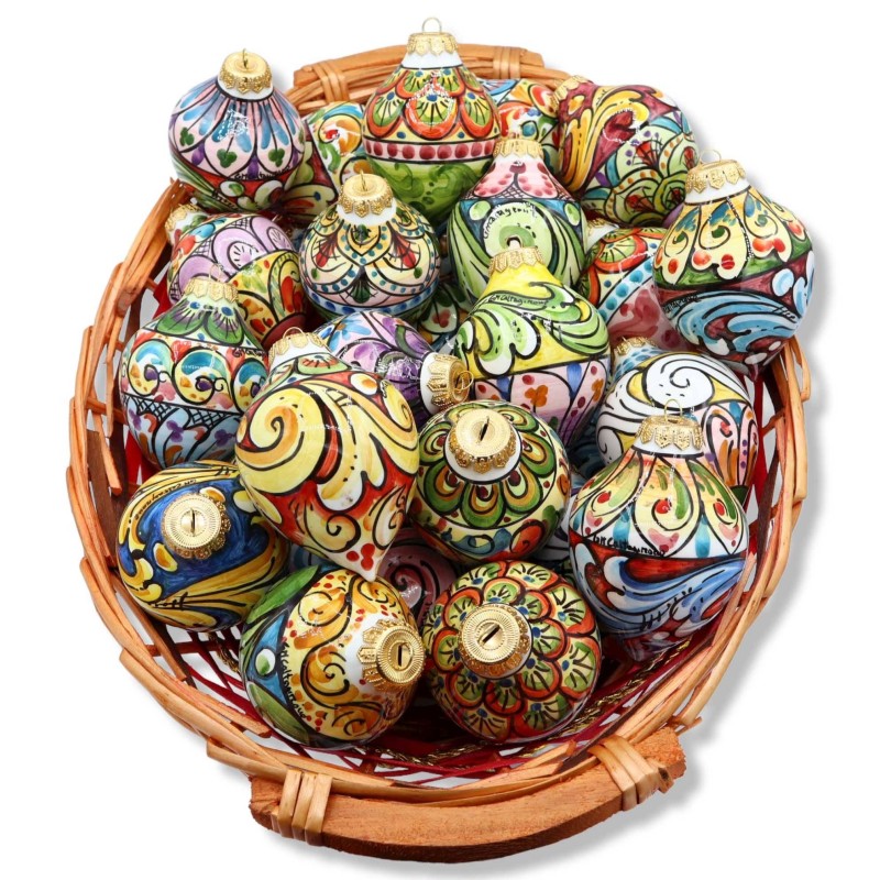 Boule de Noël en céramique Caltagirone (1 pc) en forme de goutte, en deux tailles et décoration aléatoire, Mod BR - 