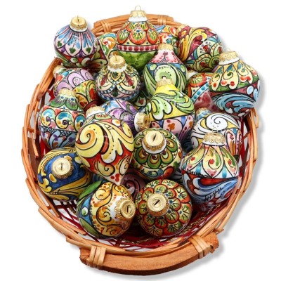 Boule de Noël en céramique Caltagirone (1 pc) en forme de goutte, en deux tailles et décoration aléatoire, Mod BR - 