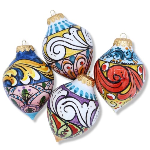 Caltagirone-Keramik-Weihnachtskugel (1 Stück), Tropfenform, in zwei Größen und zufälliger Dekoration, Mod BR -  2