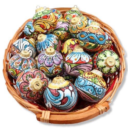 Caltagirone-Keramik-Weihnachtskugel, Kugelform, in zwei Größen und zufälliger Dekoration, Mod BR - 