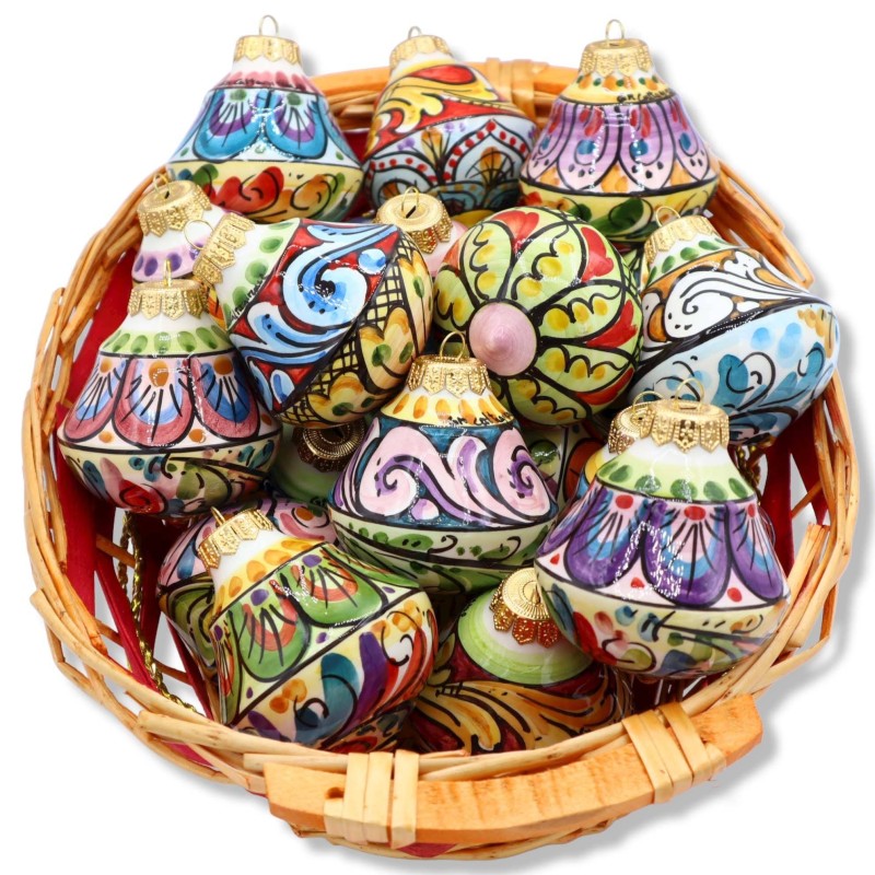 Christmas balls in Caltagirone ceramic, bell shape, random decoration, height approx. 8 cm. Mod BR - 