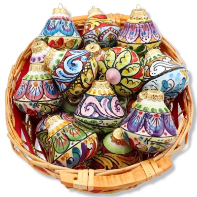 Christmas balls in Caltagirone ceramic, bell shape, random decoration, height approx. 8 cm. Mod BR - 