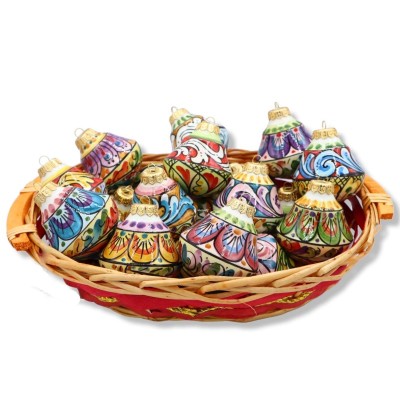 Christmas balls in Caltagirone ceramic, bell shape, random decoration, height approx. 8 cm. Mod BR - 