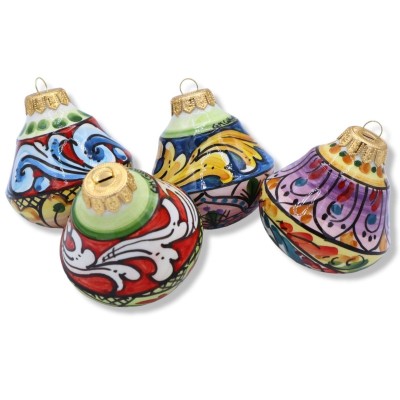 Bolas de Natal em cerâmica Caltagirone, forma de sino, decoração aleatória, altura aproximada de 8 cm. Mod BR - 