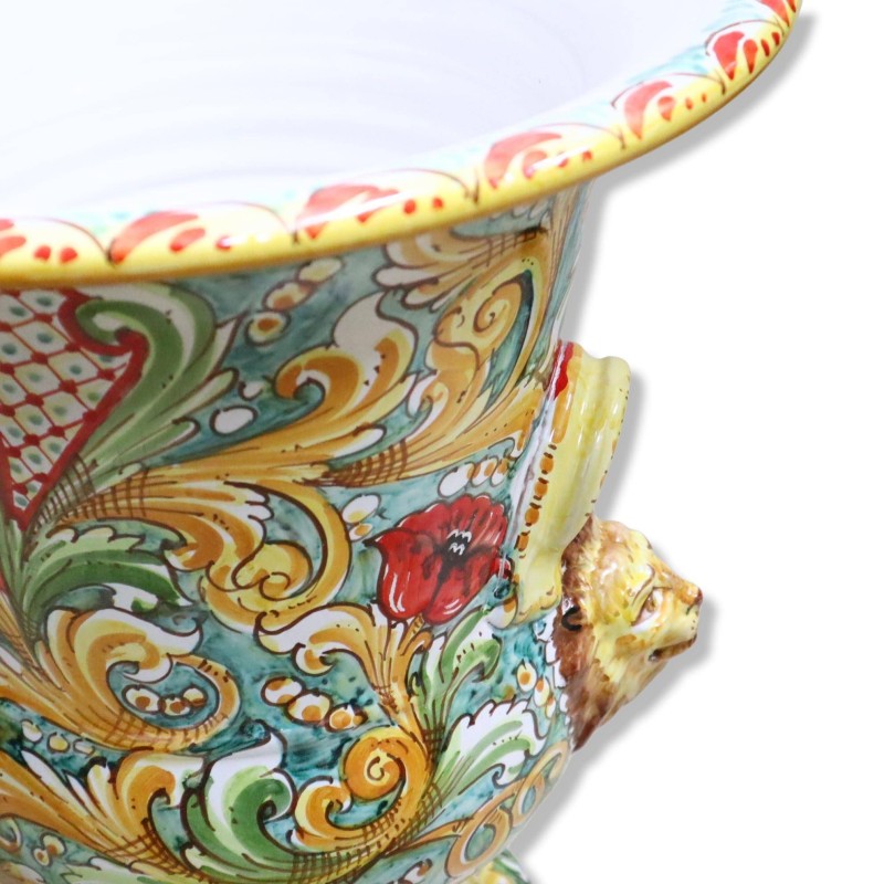 Vaso Villa em cerâmica Caltagirone, decoração barroca com pegas e cabeças de leão - altura aproximada de 50 cm. Mod BR -