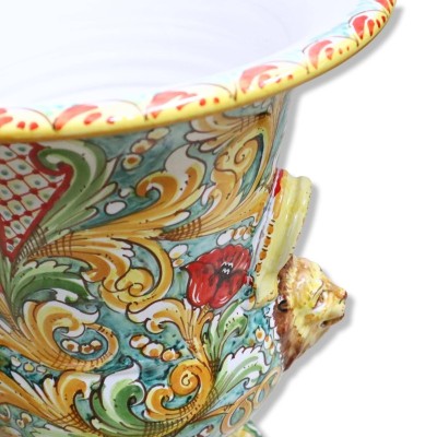 Vaso Villa em cerâmica Caltagirone, decoração barroca com pegas e cabeças de leão - altura aproximada de 50 cm. Mod BR -