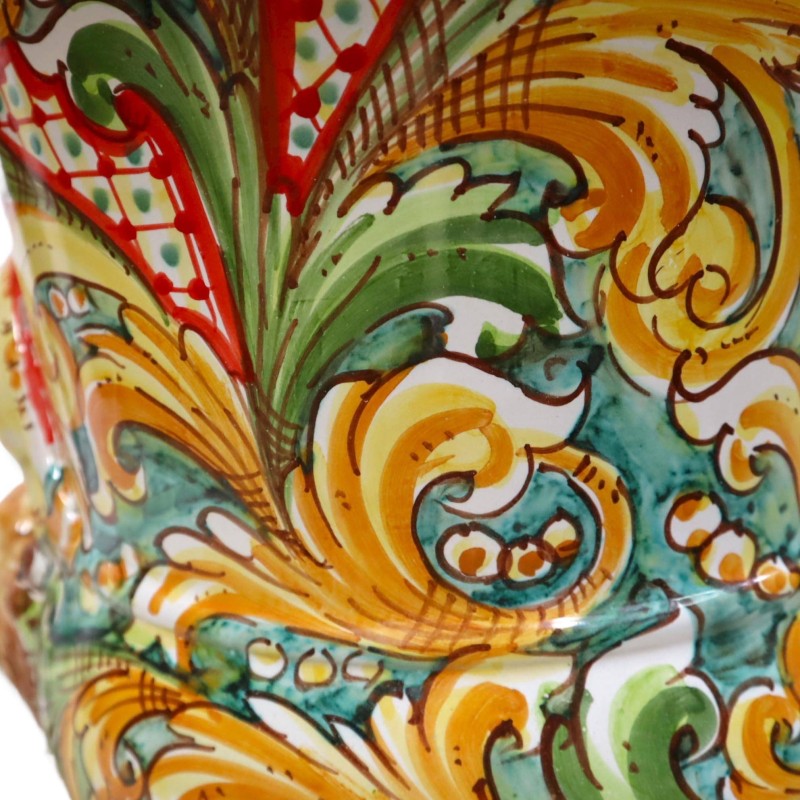 Vaso Villa em cerâmica Caltagirone, decoração barroca com pegas e cabeças de leão - altura aproximada de 50 cm. Mod BR -