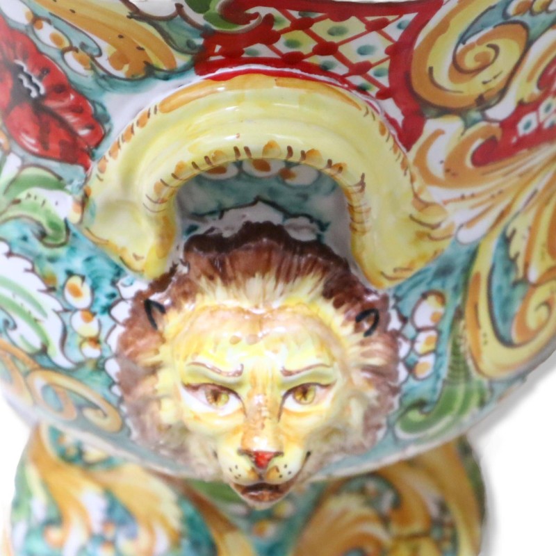 Vaso Villa em cerâmica Caltagirone, decoração barroca com pegas e cabeças de leão - altura aproximada de 50 cm. Mod BR -