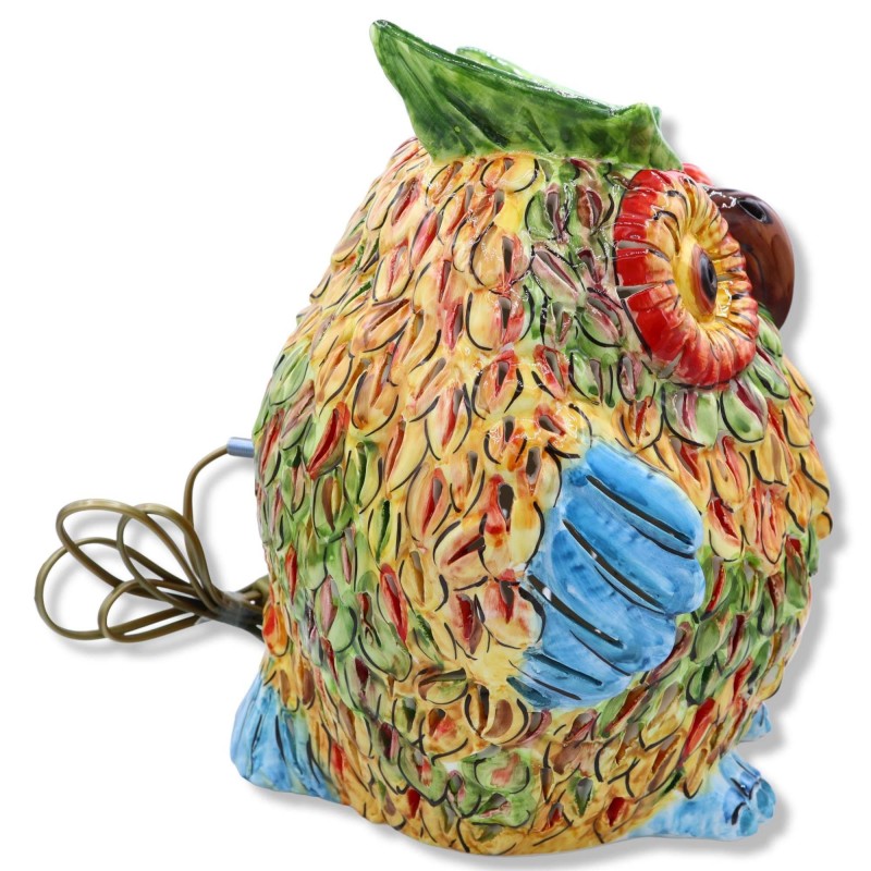 Eulenlampe aus Caltagirone-Keramik, perforiert und mehrfarbiges Gefieder, zwei Größenoptionen (1 Stück) - 