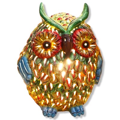 Uillamp in Caltagirone-keramiek, geperforeerd en veelkleurig verenkleed, twee grootteopties (1pc) - 