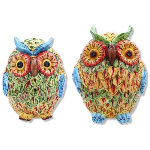 Uillamp in Caltagirone-keramiek, geperforeerd en veelkleurig verenkleed, twee grootteopties (1pc) - 