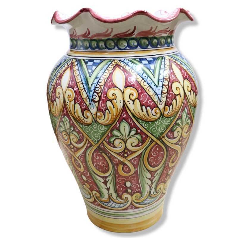 Paragüero cilíndrico de cerámica fina perforada, decoración barroca sobre  fondo rojo - altura 50 cm aprox. Modelo GR